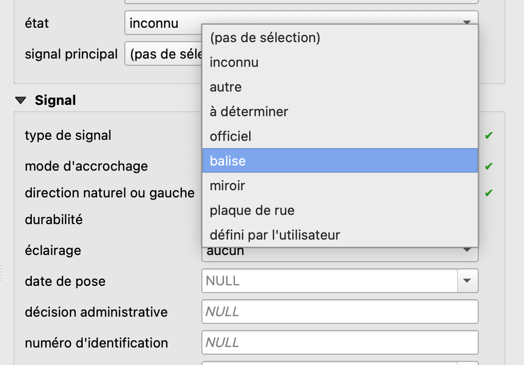 Choisir le type de signal "balise"